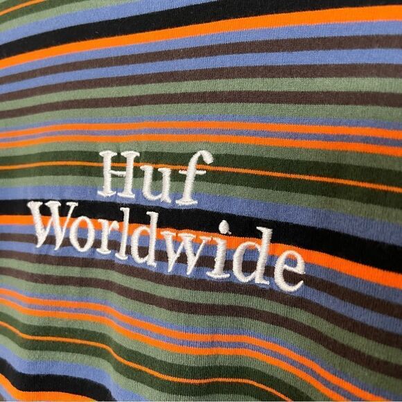 HUF Shirt Mens Small Striped Long Sleeve Pullover Worldwide Logo Embroidered - Picture 6 of 13